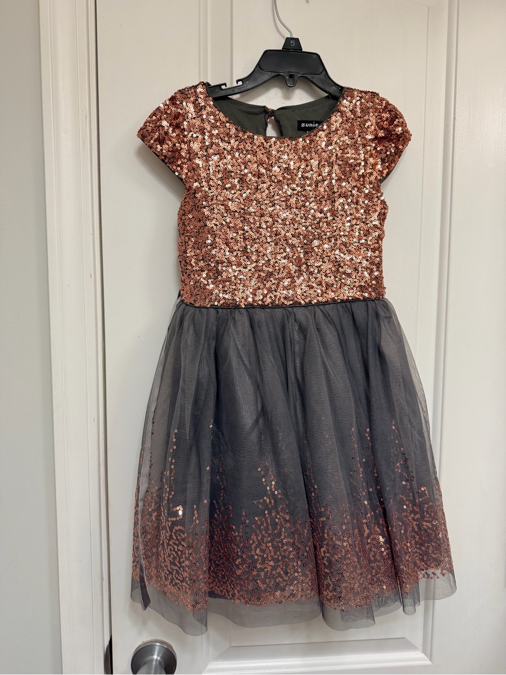 Zunie Rose Gold Sequin Top with Black Tulle Skirt Dress